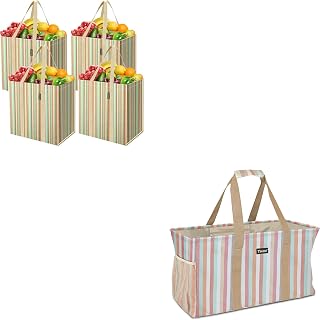 BALEINE 4 PK Grocery Bags Reusable Shopping Bags with Reinforced Bottom & Extra Large Utility Tote Bag with Reinforced Wire Frame
