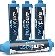 Camco Tastepure Camper/RV Water Filter - Inline Water Filter Reduces Bad Taste, Odor, Chlorine & Sediment - Ideal for RVs, Campers, Travel Trailers, Boats - Made in the USA - 4-Pack 40042