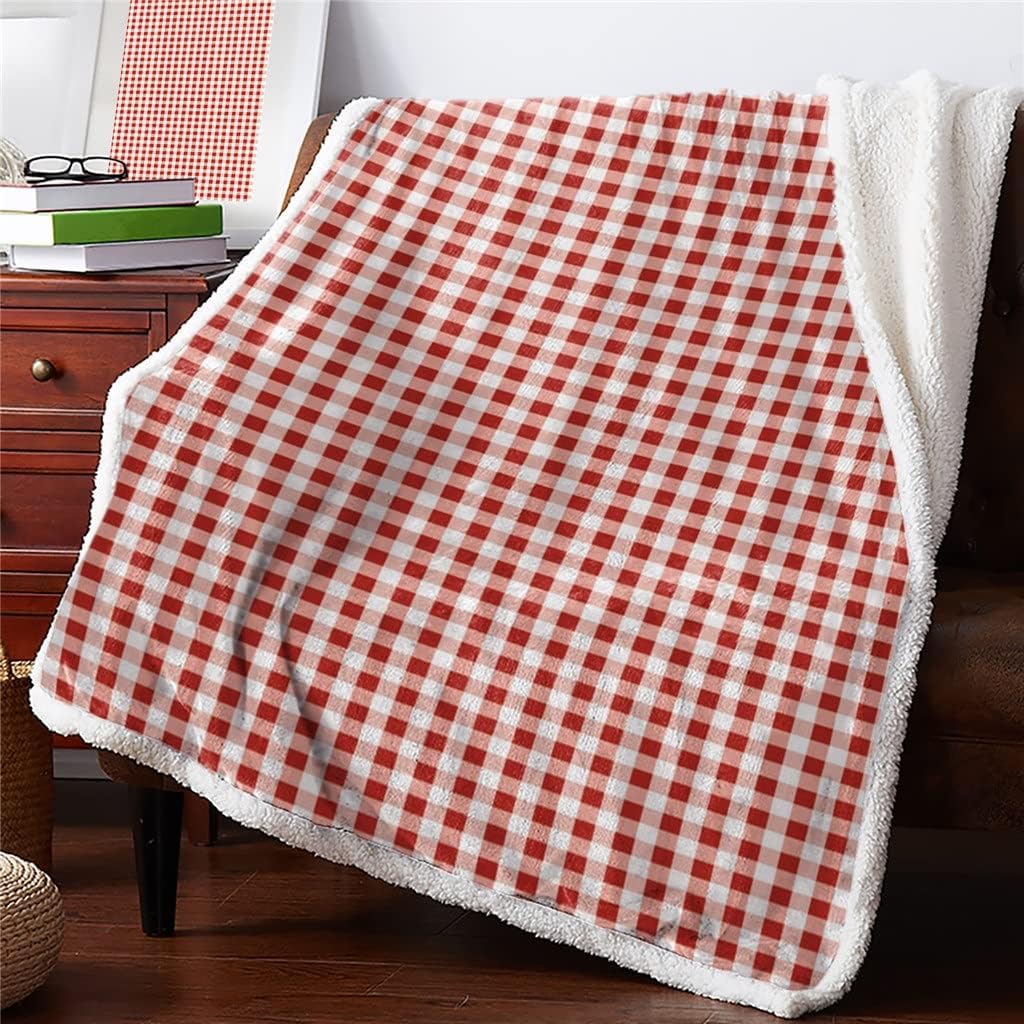 White Red Plaid Simple Sherpa Blanket Thick Velvet Flannel Bedspreads Office Nap Throw Sofa Cover Bedding