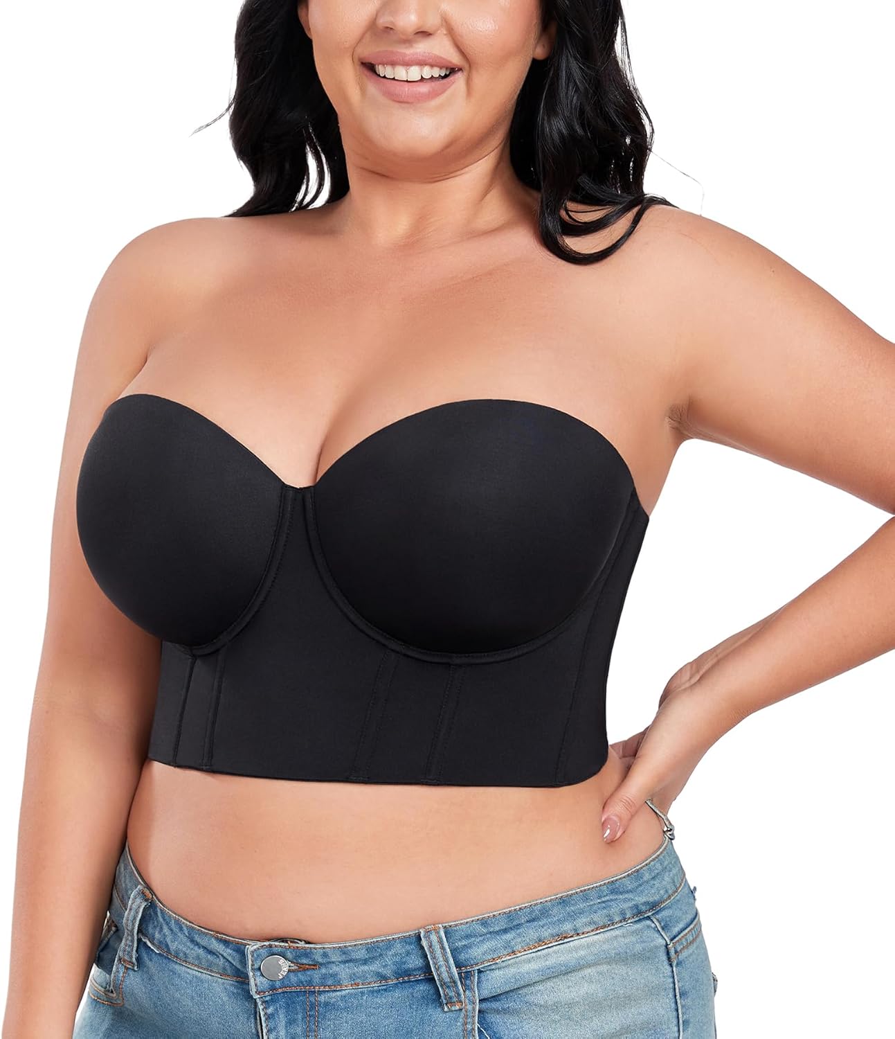 HACI Women's Plus Size Longline Strapless Bra Bustier Full Coverage Anti Slip Underwire Corset Top Body Shaper Tummy Control - Image 5