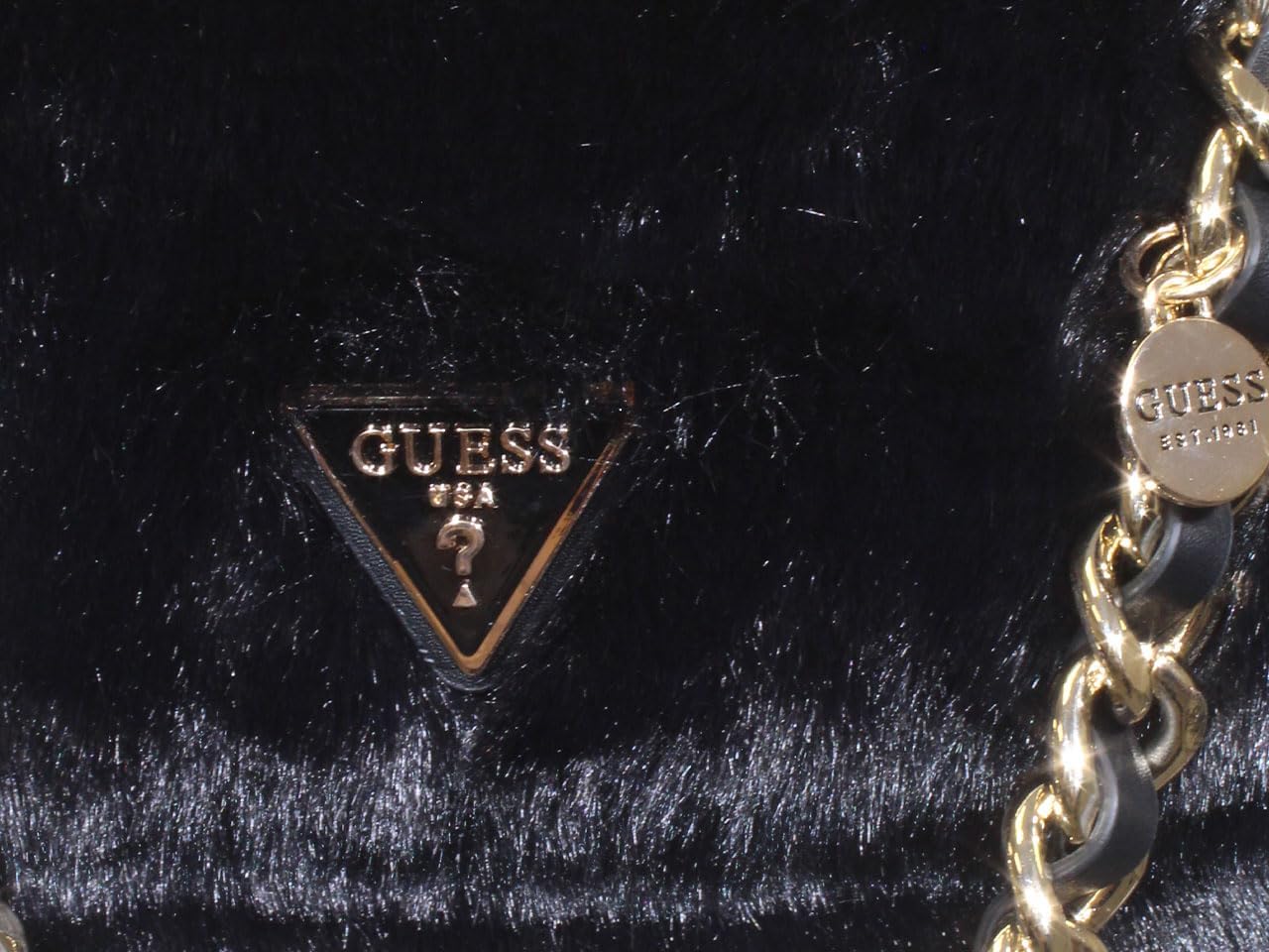 GUESS Women's Giselda Convertible Crossbody Flap Handbag Faux Fur Black - Image 7