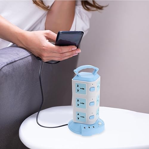 Miniatura 5 de Sewroro Regleta de alimentación USB con tomas verticales, control individual para cada sección de enchufe, cable de extensión azul, adecuado para