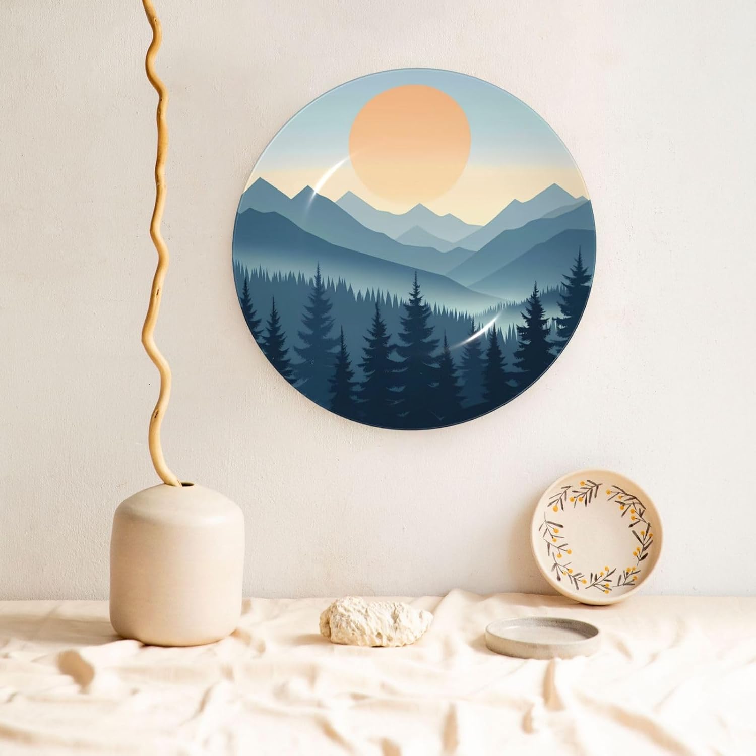 Sun Mountain Style Ceramic Plate Display Home Display With Stand Wall Hanging Plate For Home Decor 10 Inch
