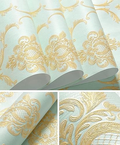 Miniatura 4 de DAWEI Papel pintado impermeable de PVC de damasco europeo 3D, para dormitorio, sala de estar, TV, fondo, pared, 1.73' de ancho x 32.8' de largo, no