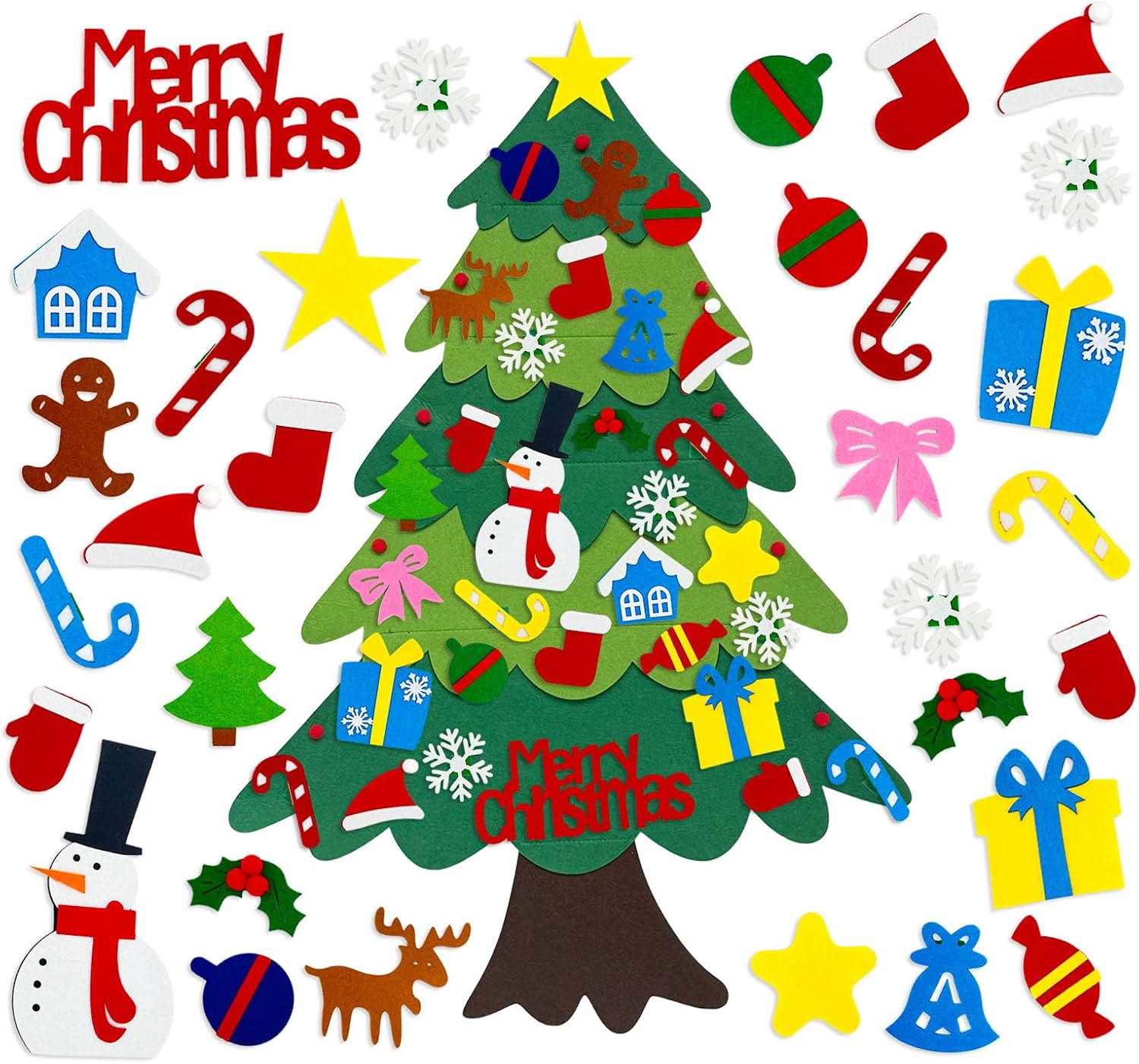 ZEBMOON DIY Felt Christmas Tree, 3.2Ft Felt Xmas Tree with 17 Pcs Ornaments for Adult, Indoor Hanging Christmas Craft Door Decor