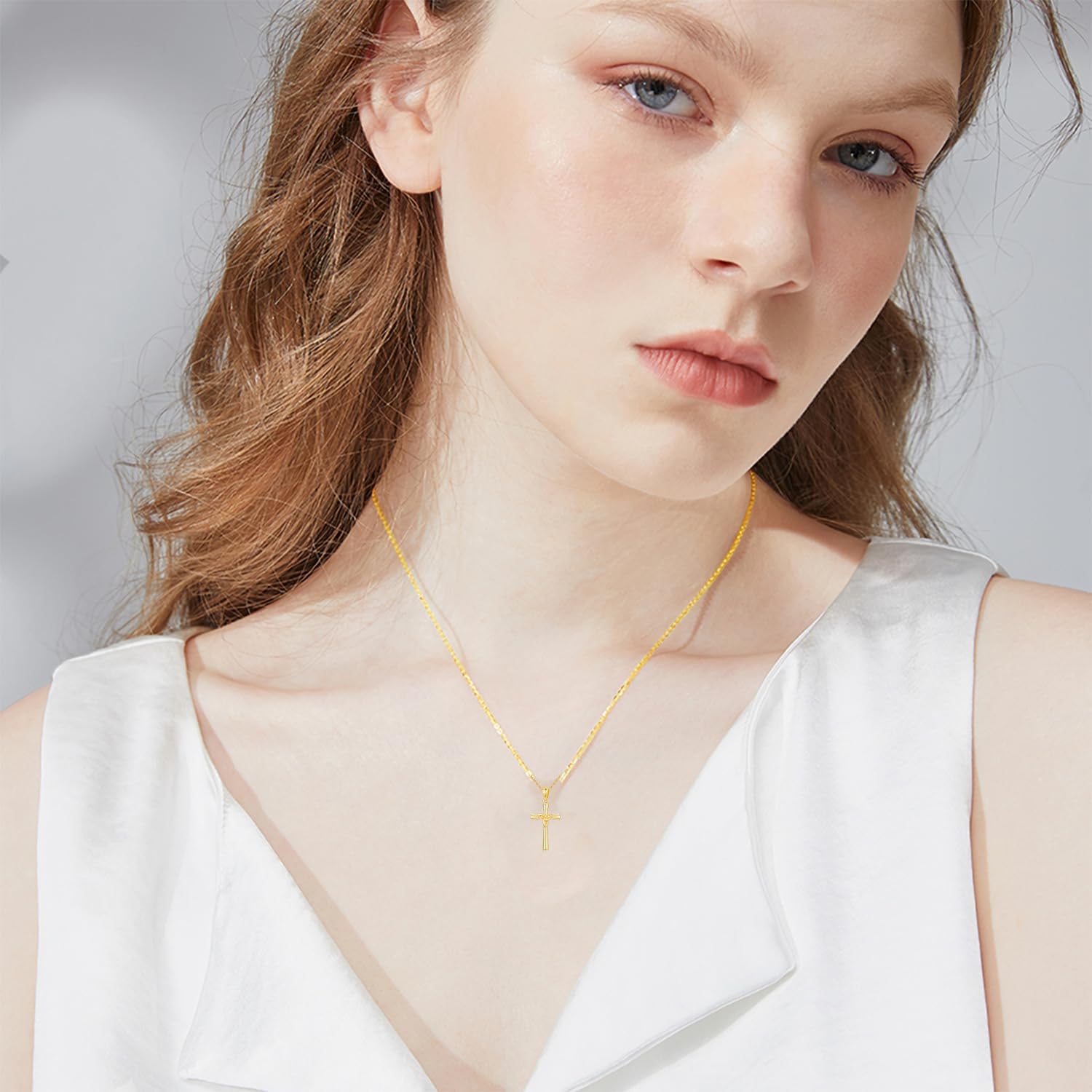 SISGEM 14k Gold Trinity Cross Necklace for Women, Yellow Gold Celtic Crucifix Cross Pendant Women Jewelry Gift,18" - Image 2