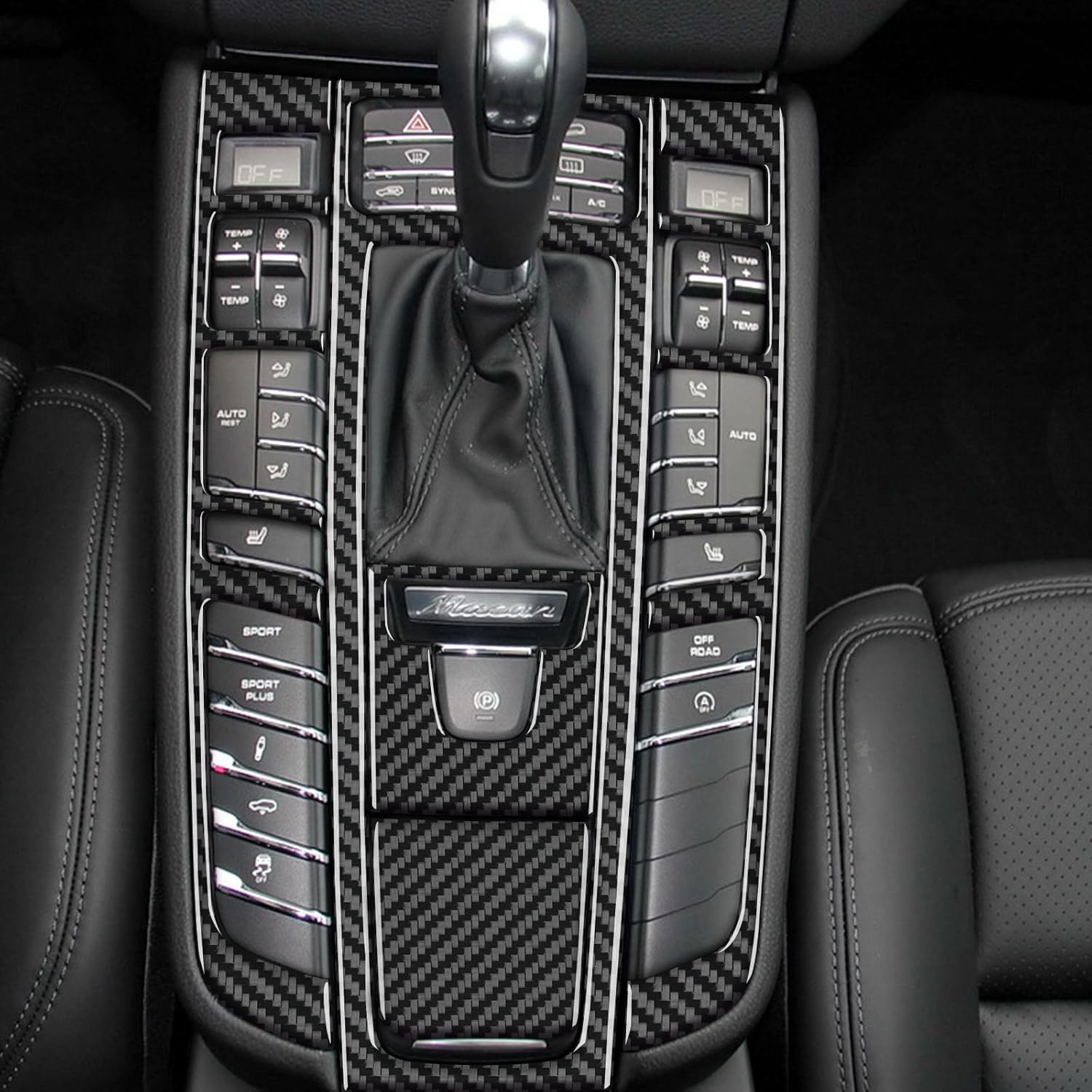 Real Carbon Fiber Decoration Car Gear Shifter Electronic Handbrake Panel Cover Sticker Set Compatible with Porsche Macan 2014 2015 2016 2017 2018 2019 2020 2021 Accessories Interior 6pcs