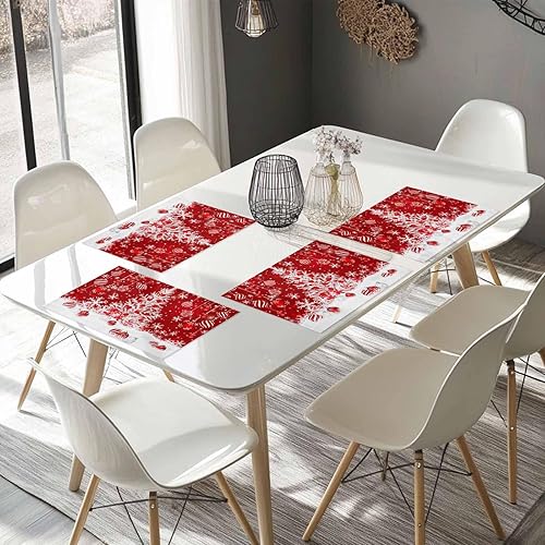 Vista 525 de Juego de 6 manteles individuales rojos para el día de San Valentín, diseño de corazón de San Valentín, resistentes al calor, lavables, manteles