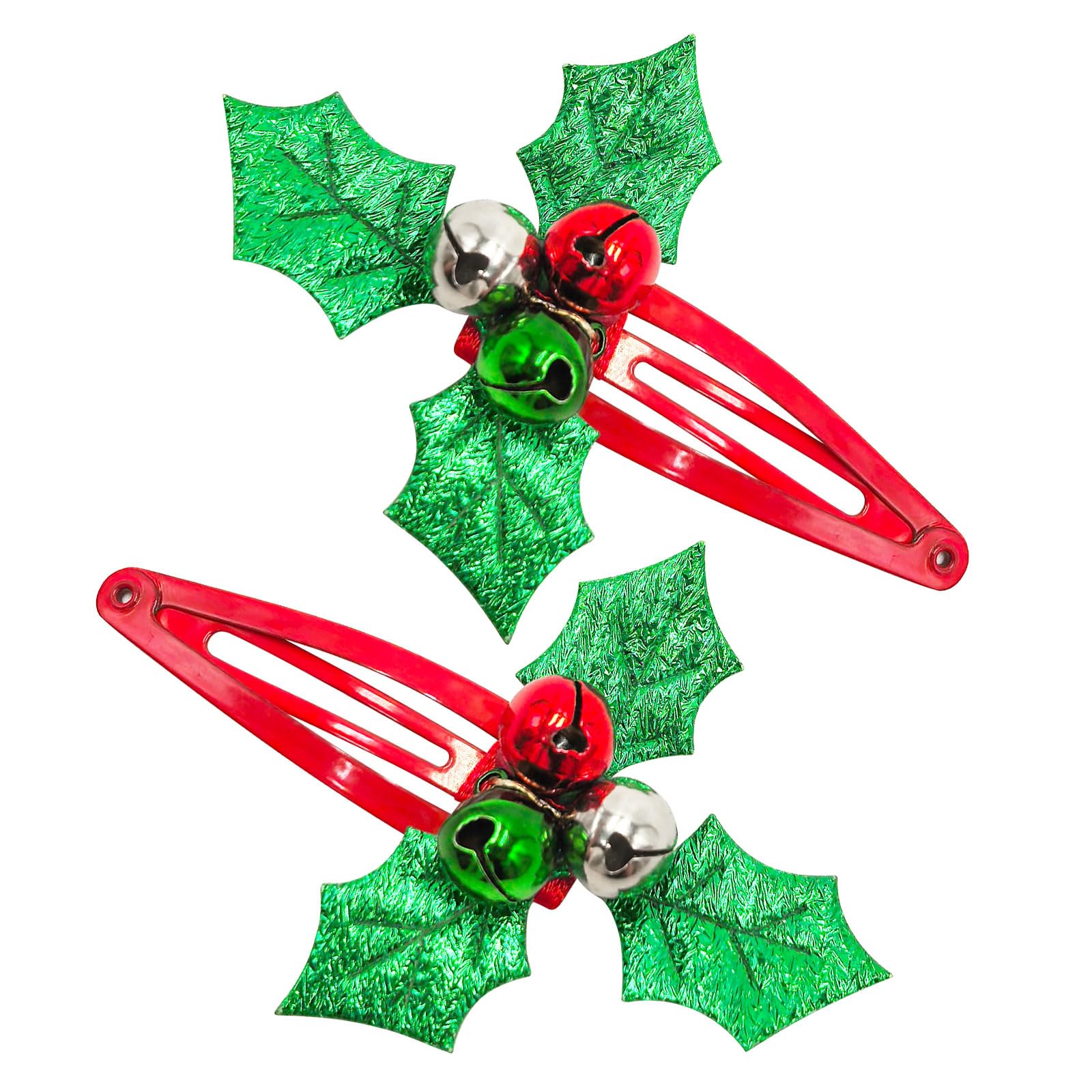 Christmas Hair Accessories,2 Pack Christmas Hair Clips,Jingle Bells & Holly Snap Hairpin,Cute Festive Xmas Hair Accessories for Girls Teenagers Red & Green Christmas Fancy Dress Party Favours