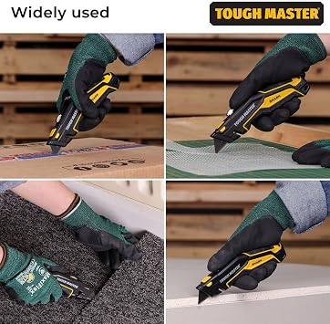 TOUGH MASTER Utility Knife, Retractable Plus 4 SK2 Blades & 10 Piece Utility Trim Knife, Strong SK2 Steel Spare Blades, 19x60x0.6mm