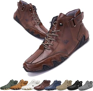 Handmade Italian Suede Velcro High Boots - Beck Shoes Mens Waterproof Casual Sneakers, Mens Non-Slip Breathable Outdoor All-Season High-Top Chukka Boots Color Reddish brown, Size 44 EU