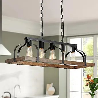WUZUPS 5-Light Metal Chandelier with Imitation Wood Grain, Rustic Farmhouse Ceiling Lighting (8.5