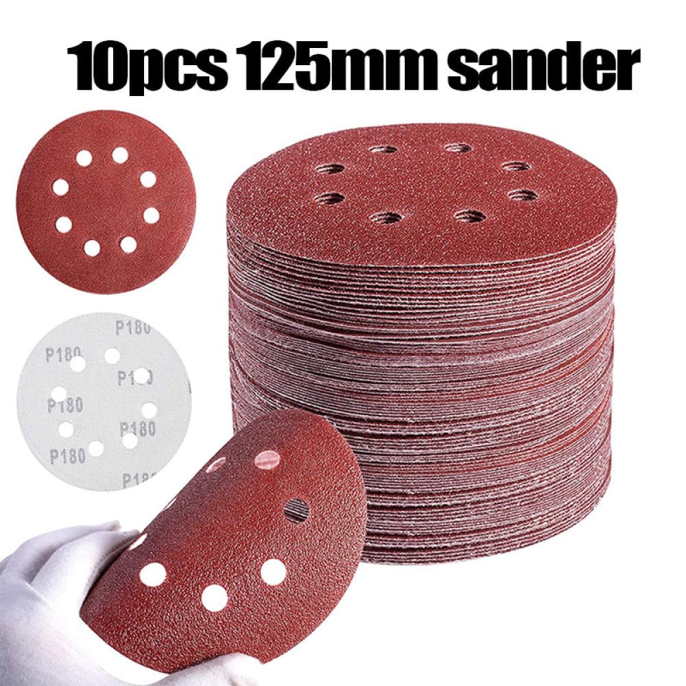 10 dischi abrasivi a 8 fori da 12,7 cm, 125 mm, per levigatrice orbitale casuale, fogli abrasivi a grana 40-3000, 60