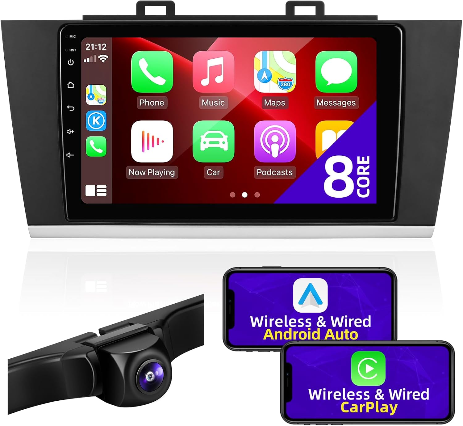 Android Car Radio Upgrade Compatible with Wireless Carplay Android Auto for Subaru Outback Legacy 2015-2019 8 Core Touchscreen Stereo Bluetooth GPS WiFi AM/FM Backup Camera Navigation Head Unit