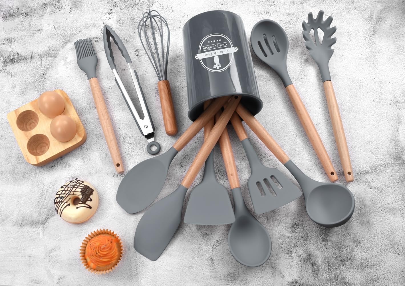 Alpina Keukengerei set met houder - 12-delig - siliconen - Vergelijk