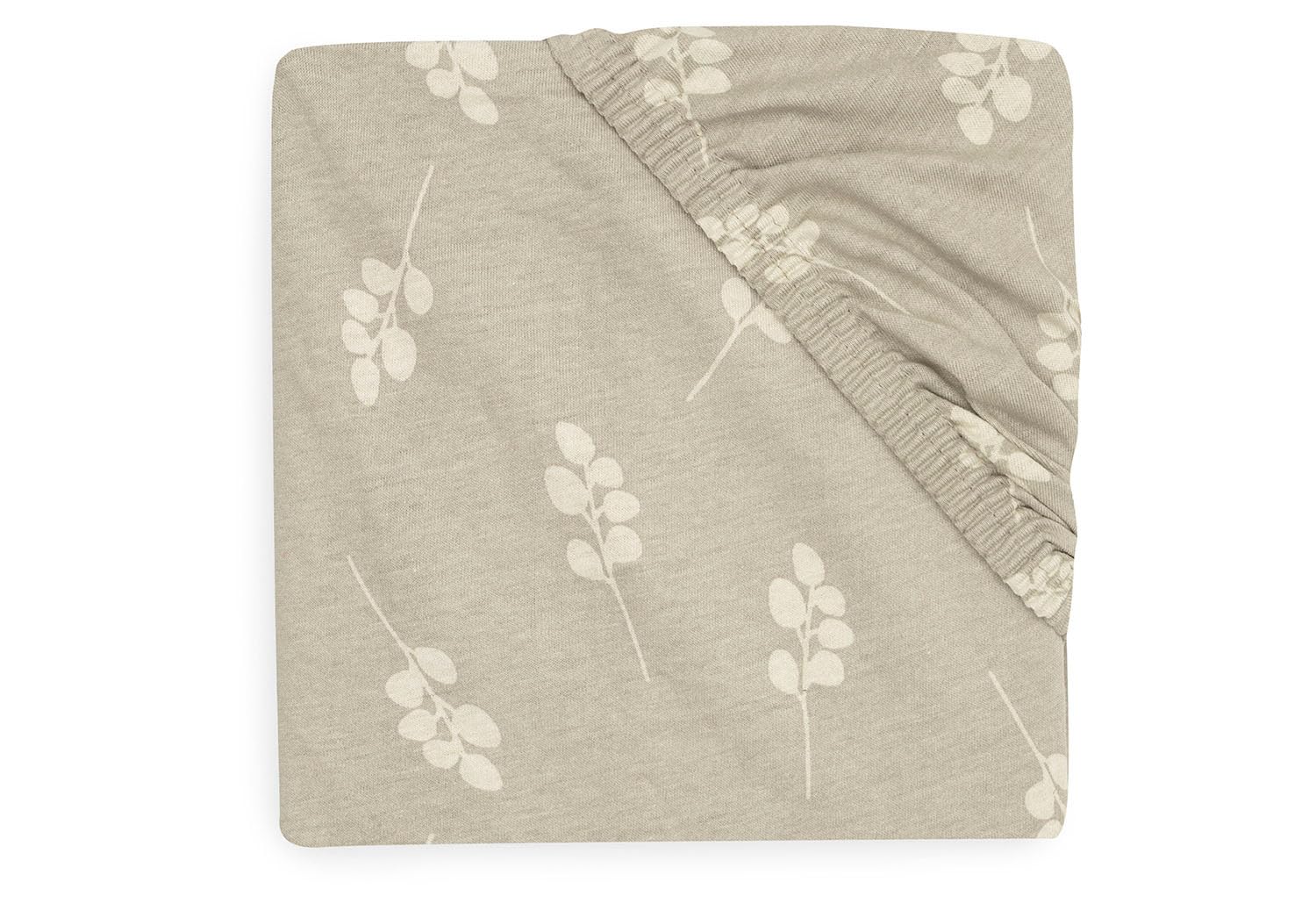Jollein Jersey Fitted Sheet for Cot Bed, Twig, Olive Green, 60 x 120 cm, 100% Cotton, Fitted Sheet, Beige with Olive Green Branches