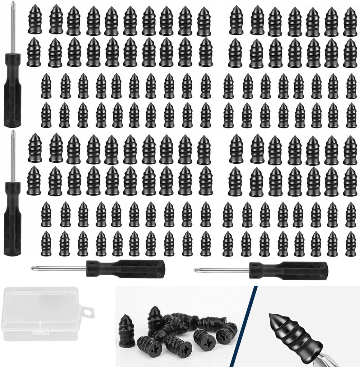 160PCS Tire Repair Rubber Nail Car Tire Repair Screw in Rubber Plug Nail Vacuum + 4pcs Screwdriver Tool w/Box For Car, Motorcycle, Truck, ATV, Jeep, Tractor Tire Puncture Repair