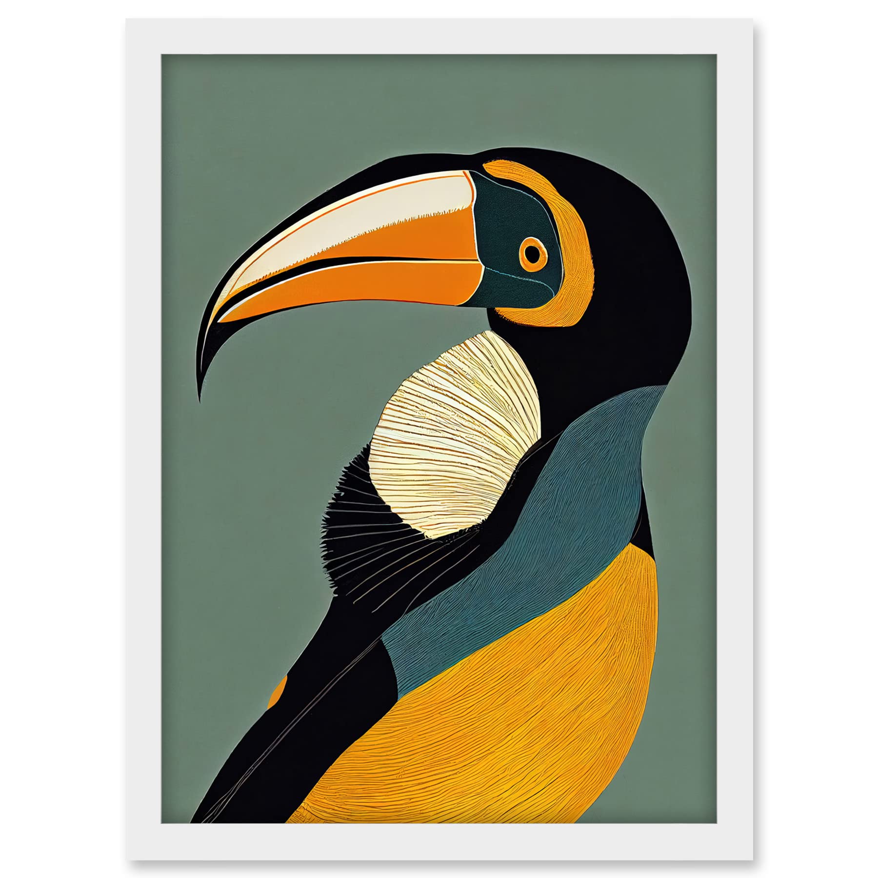Wee Blue Coo Keel Billed Toucan Bird Portrait Vintage Illustration Artwork Framed A3 Wall Art Print