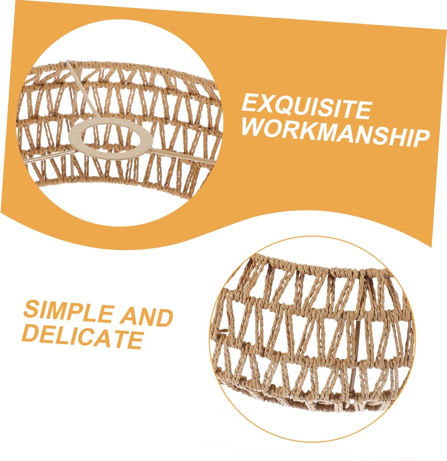 Ciieeo Vintage Wicker Ceiling Lamp Shade Retro Rope Lamp Cover for Chandelier Rustic Lampshade for Home Decor