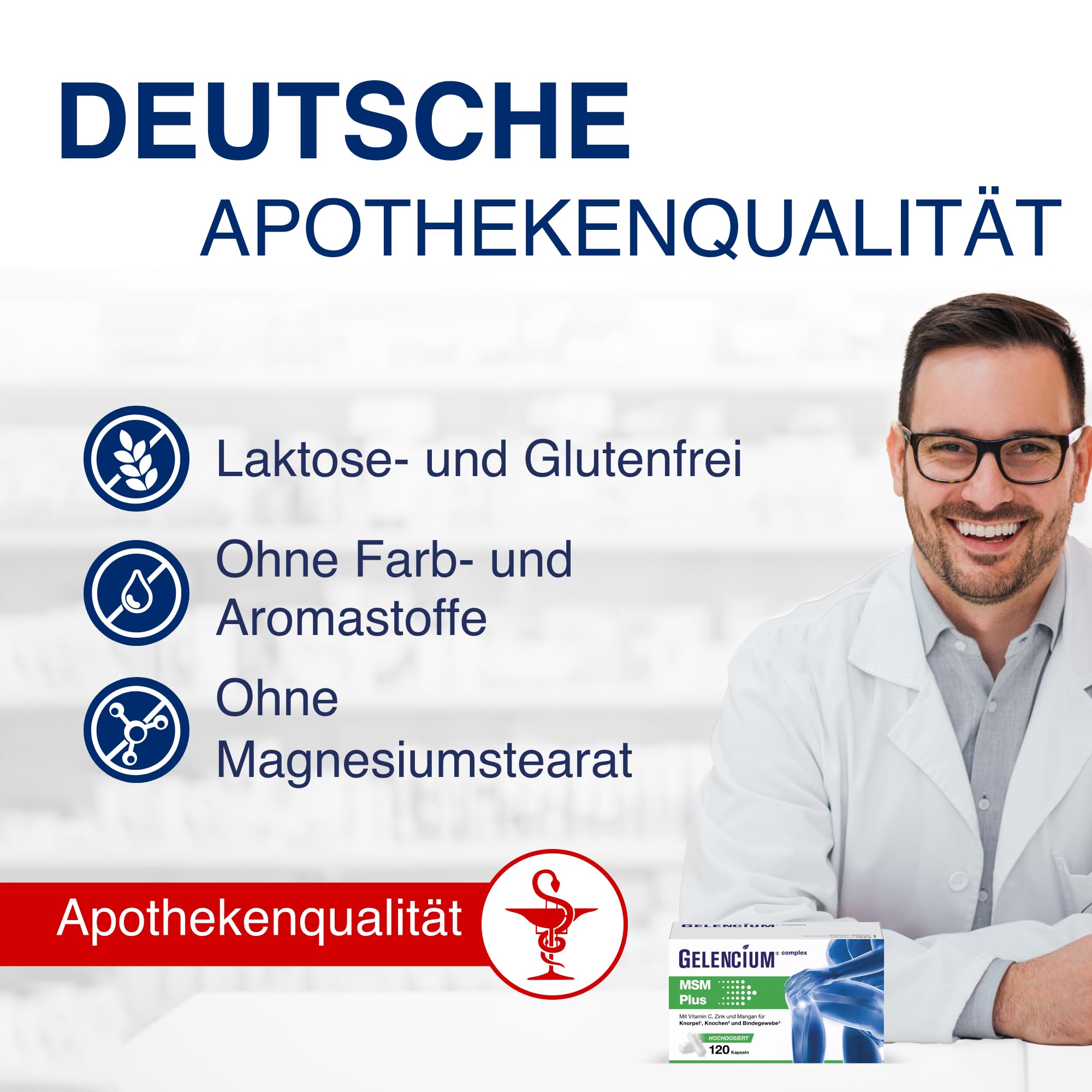 Gelencium MSM Plus hochdosiert – 2.000 mg MSM aus Kiefern – 120 Kapseln | Mit Vitamin C für die Kollagenbildung (Knorpel & Knochen) · 2.000 mg MSM aus Kiefern pro Tagesdosis · Plus Zink & Mangan
