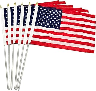 TOPFLAGS 12x18 Small American Flag on Stick 6 Pack Mini US Flags 12x18 Inch