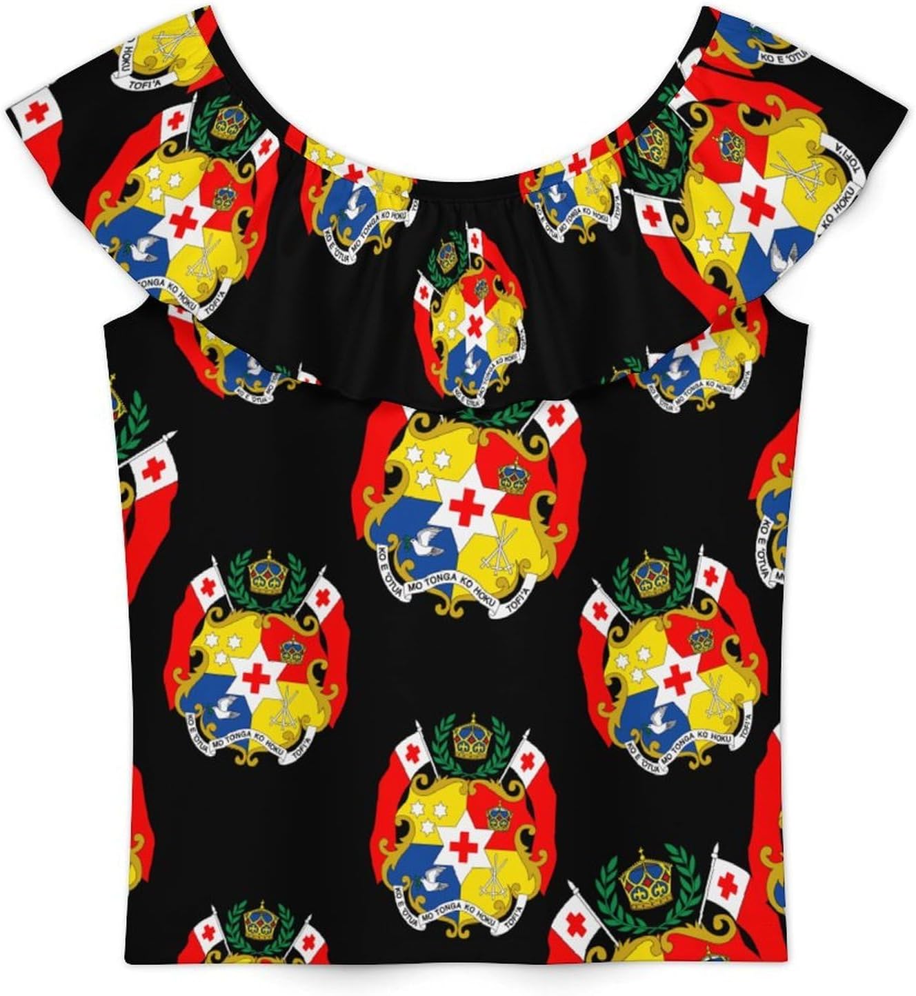 Tonga National Emblem Tongan Girls T-Shirts Top Ruffle Short Sleeve Blouse Casual Graphic Tees