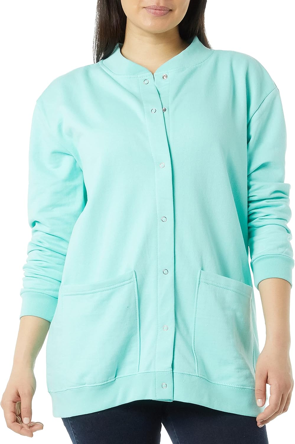 AmeriMark Women Fleece Snap Button Cardigan Sweatshirt Coat – Ladies Soft Lightweight Warm Long Sleeve Jacket with Pockets