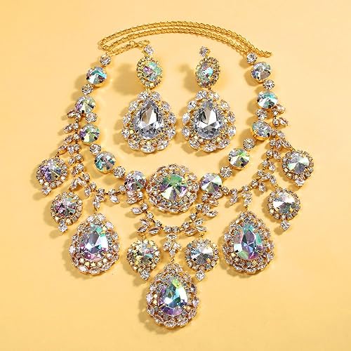 Miniatura 4 de Missgrace Collar de boda con diamantes de imitación de circonita y diamantes de imitación, aretes de joyería de cristal, barra formal, bar, fiesta,