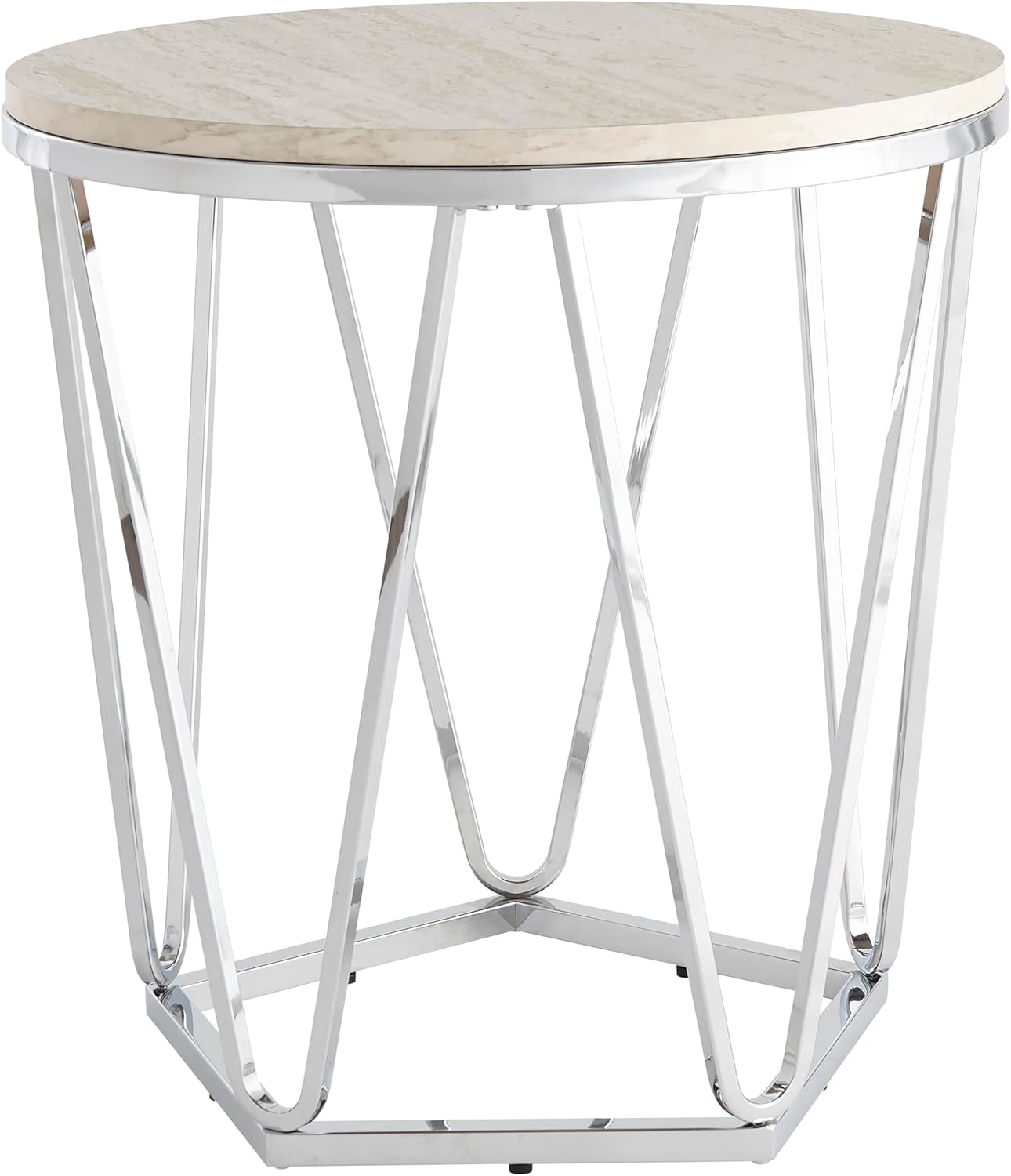 SEI Furniture Luna Faux Stone Round Side Table, Silver