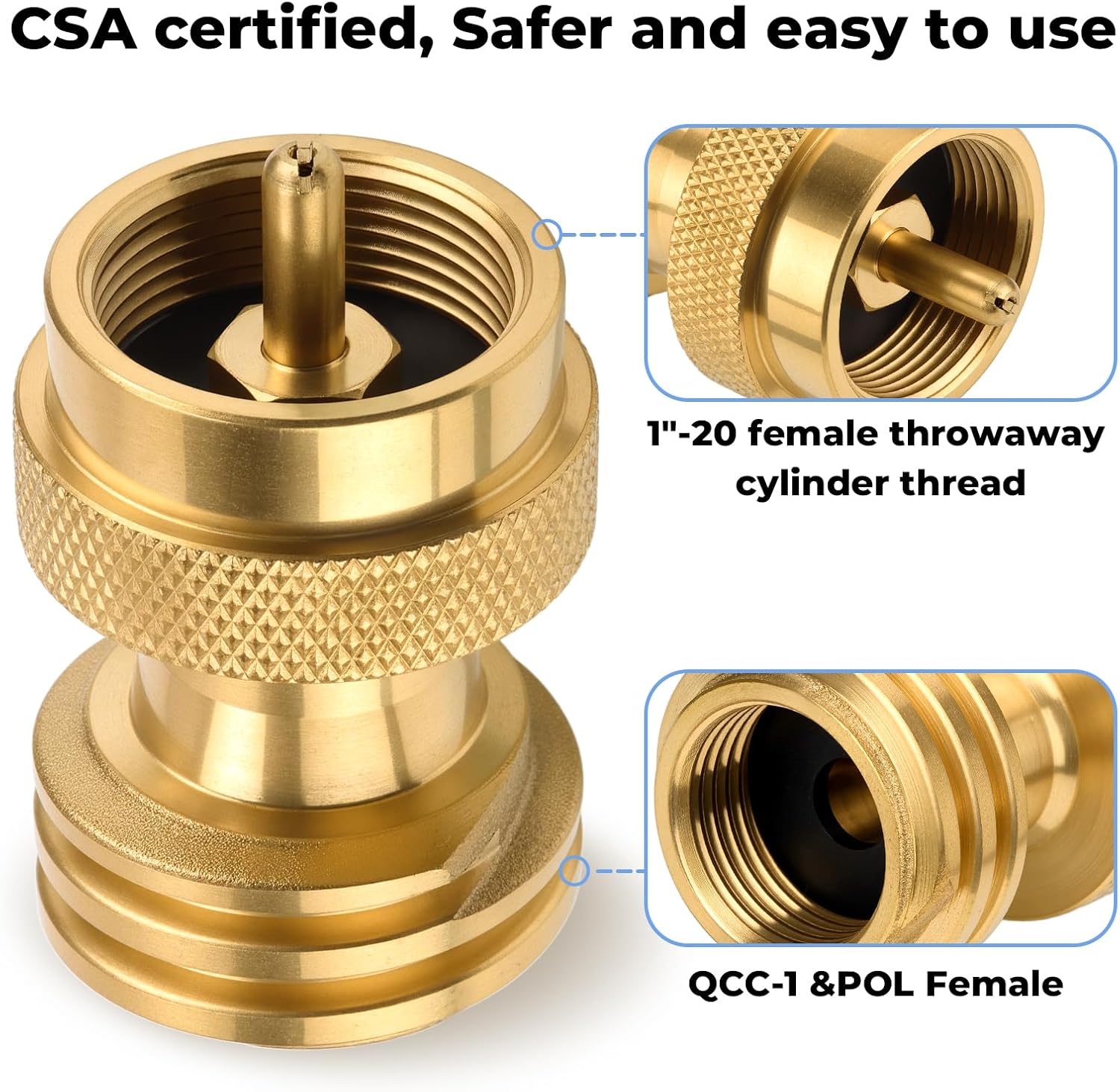 2 Pack 1lb Propane Tank Adapter, 20lb to 1lb Converter, Hook Up Small Propane Tanks When 20lb Ran Out, Solid Brass