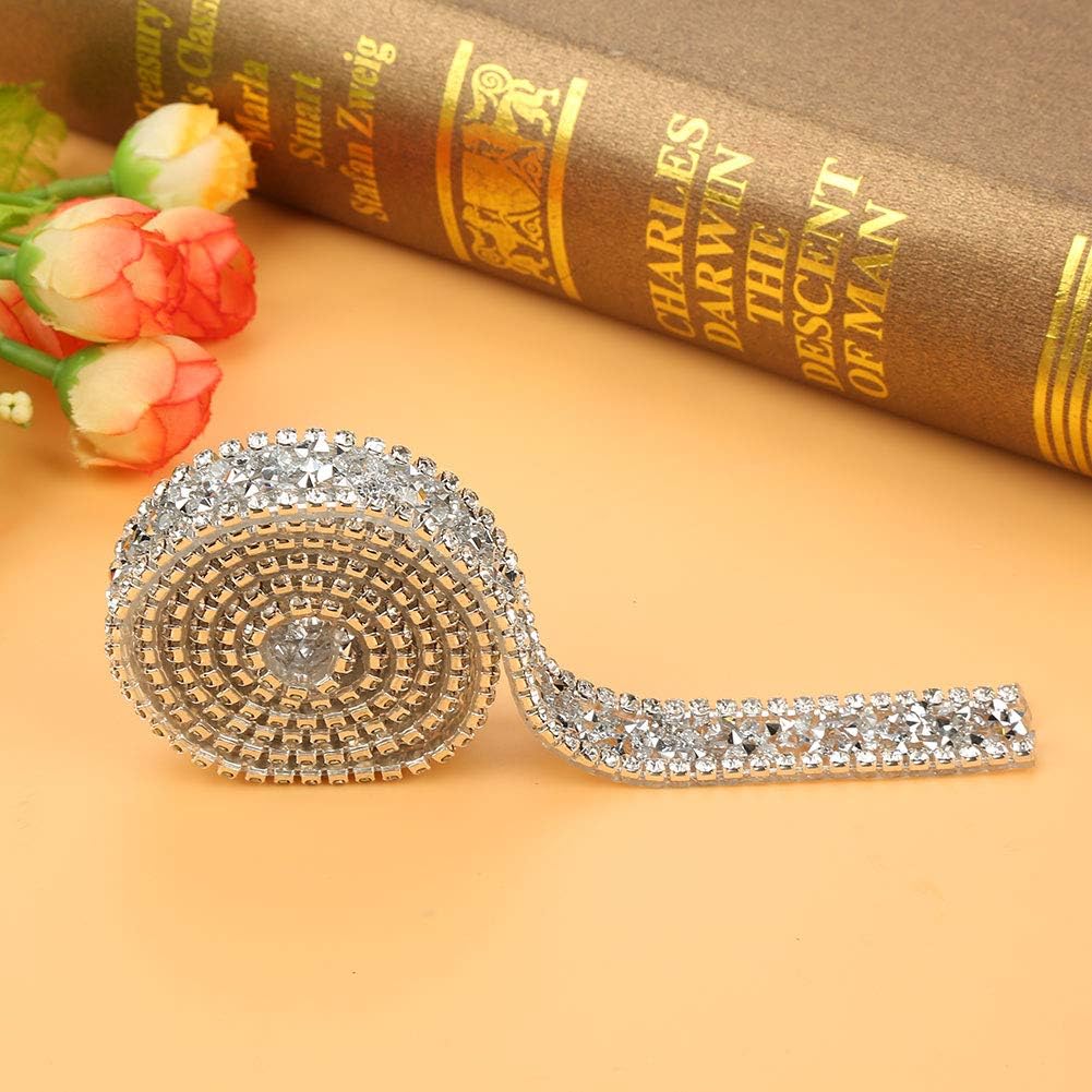 Acrylic Ribbon Roll Mesh 1yard 15mm Rhinestone Roll Sparkle Crystal Rhinestone Ribbon for Wedding Party Decoration (Silver)