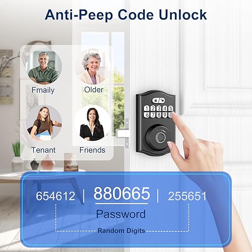 Miniatura 6 de Cerradura de puerta inteligente - Entrada sin llave con huella dactilar/Bluetooth APP control/contraseña, bloqueo automático, código de una sola
