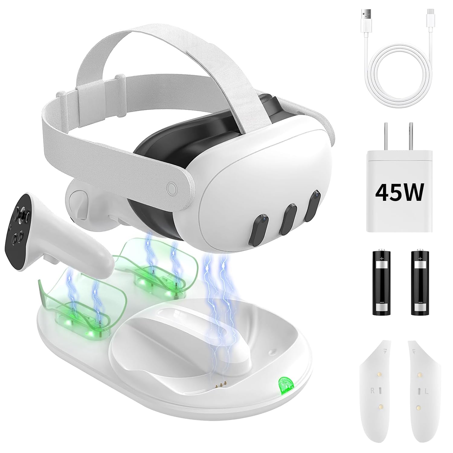 TiMOVO Charging Dock for Meta Quest 3, Magnetic Fast Charger Station for Headset & Controllers with 2 Rechargeable Batteries, VR Quest 3 Charging Station with LED Light & 45w Fast Charger