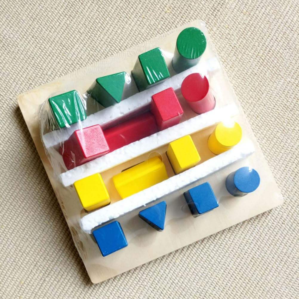 Drewniana tablica gradacyjna brył geometrycznych Montessori | Zabawka Sortowania Dopasowywania Kształtów 3D, Wczesna Zabawka Wyróżniania Geometrycznego