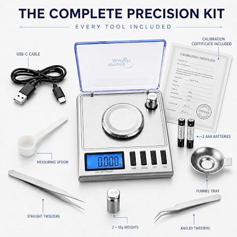 Smart Weigh GEM20 Milligram Jewelry Scale, 20g x 0.001g, USB-C or AAA Powered, Spoon & 2 Tweezers