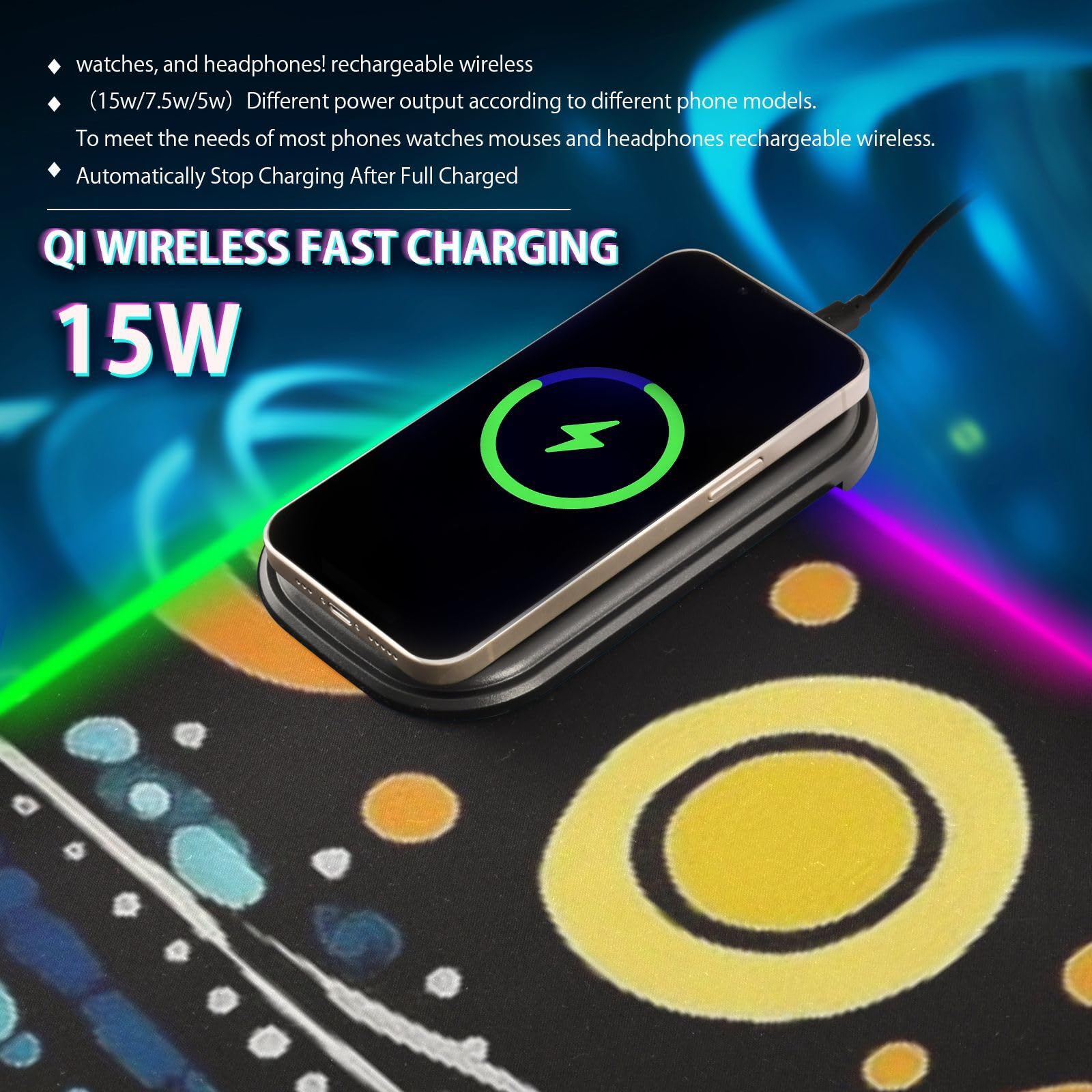 Blu e Giallo Modello Astratto Ricarica Wireless Incandescente personalizzato animale pad tastiera e tappetino animale tappetino per mouse gaming cool gameing 31,5x11,8 pollici