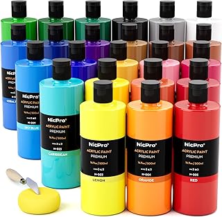 Nicpro 24 Colors Large Bulk Acrylic Paint Set (16.9 oz/500 ml), Rich Pig...