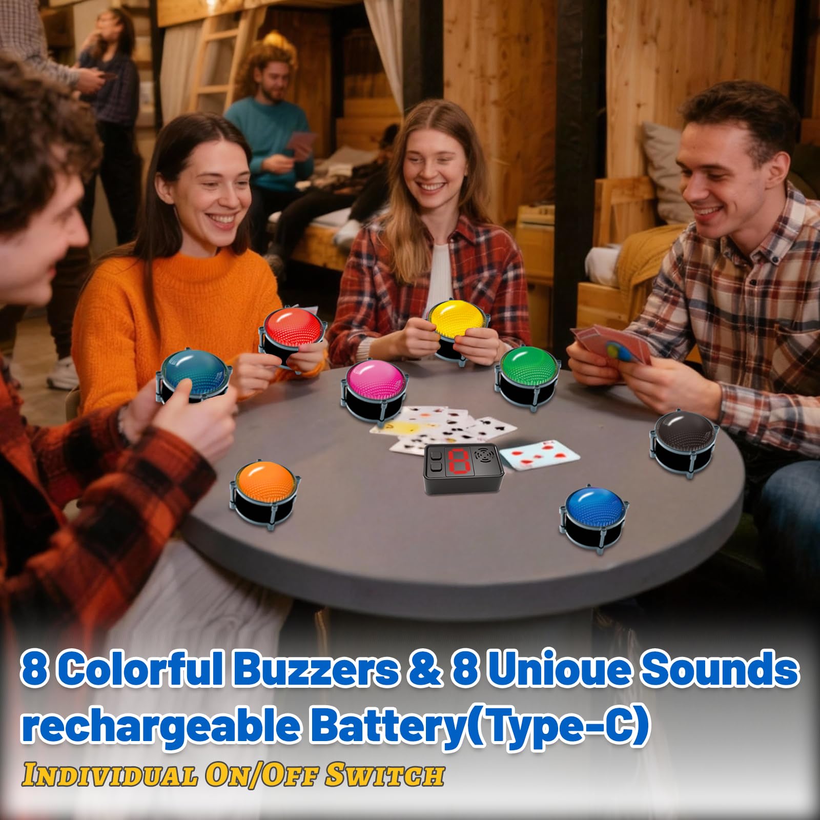 Set di 8 cicalini per spettacoli di giochi, quiz educativi e in classe, serate di giochi per famiglie, curiosità su Jeopardy, mostra chi ha ronzato per primo, 4 modalità, 50 m, sistema cicalino per