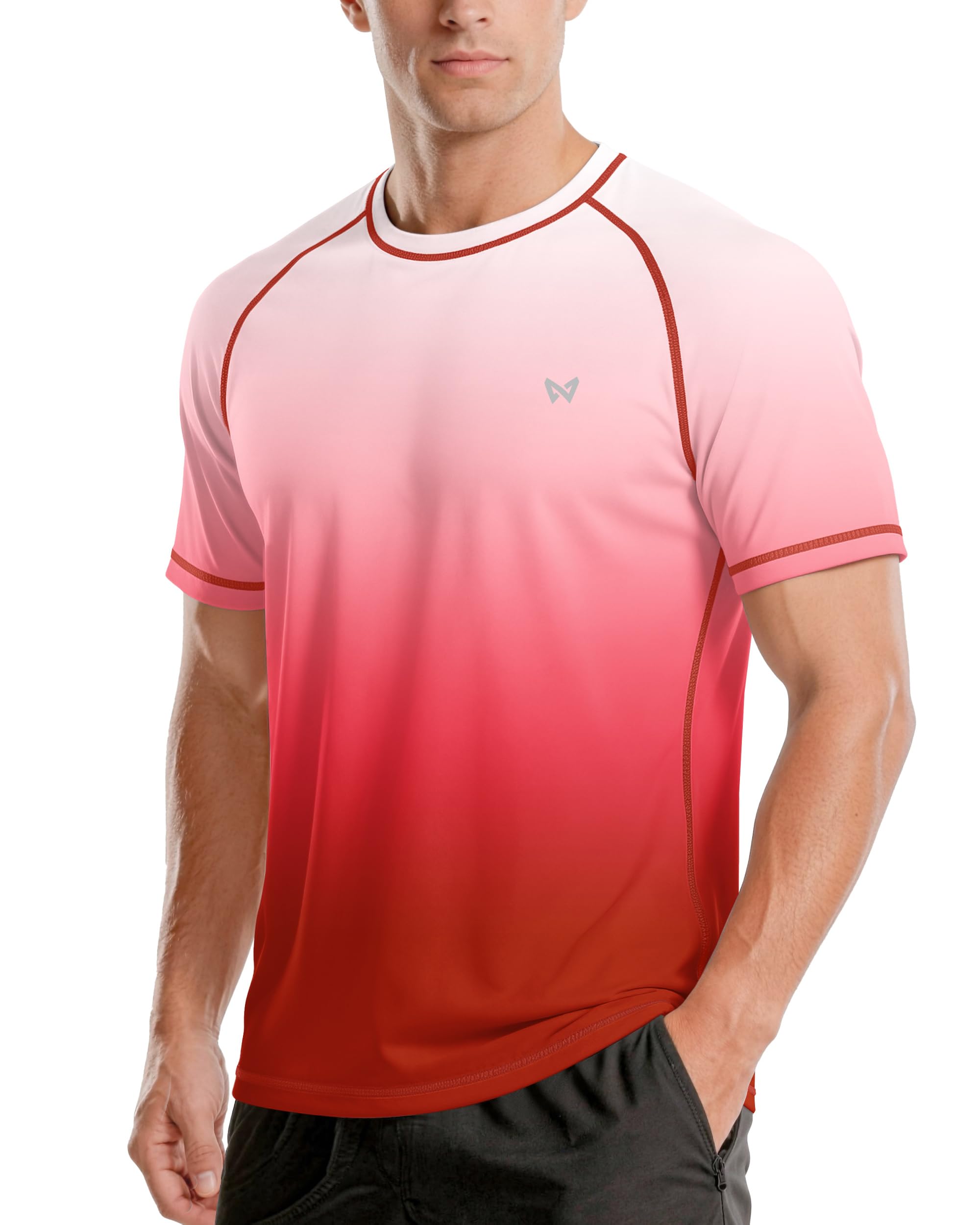WISMBOX Herren Kurzarm UV-Shirt, UPF 50+ Sonnenschutz Schwimmshirt, Schnelltrocknend & Atmungsaktiv, Rashguard für Surfen, Schwimmen & Strand