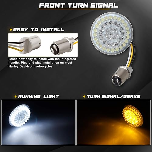 Miniatura 10 de NTHREEAUTO Señales de giro LED delanteras 1157 de 2 pulgadas, bombillas traseras 1156 con cubierta de lente ahumada compatible con Harley Sportster