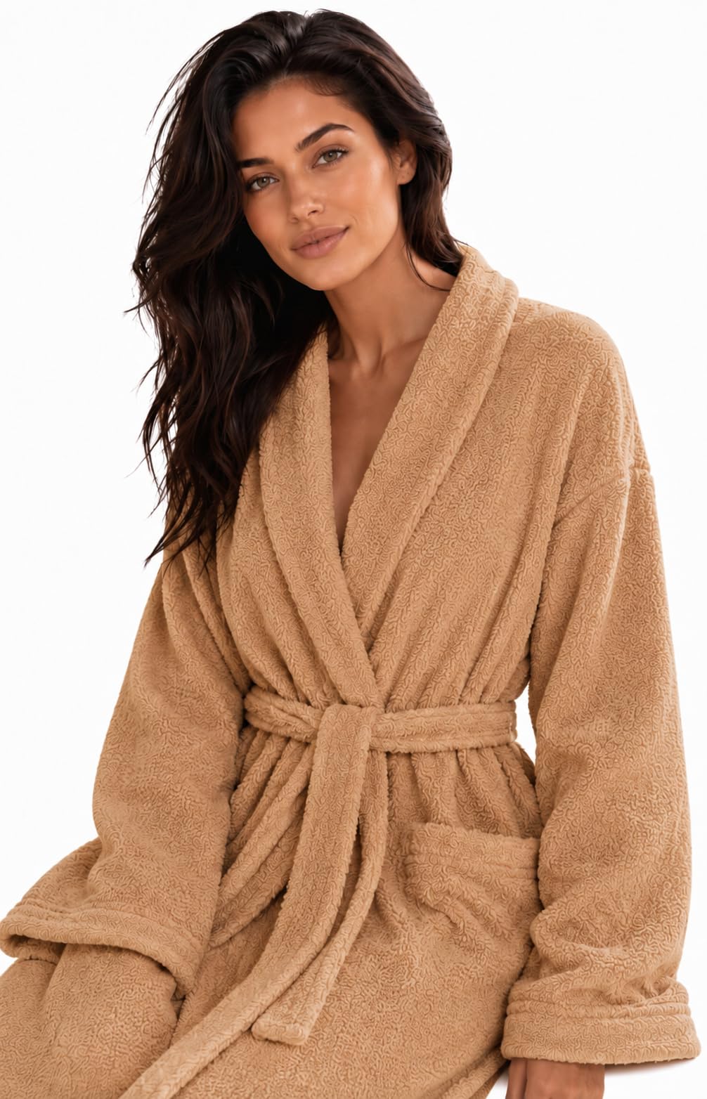 ELY PARKER Albornoz para mujer de rizo, cuello chal, algodón