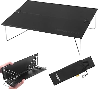 TREKOLOGY Compact Mini Camping Table Portable, Ultralight, Folding Design Small, Lightweight Surface for Hiking, Backpacking, Beach, or Nightstand Use Collapsible Outdoor Gear Black