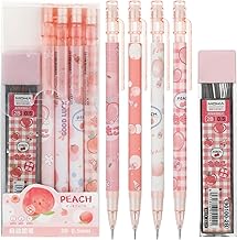 Molain Cute Mechanical Pencil Set, 4PCS Pink Peach Mechanical Pencils 0.5mm with 100PCS HB Pencil Refills School Office Supplies Aesthetic Mechanical Pencils for Girls Writing Drawing Sketching