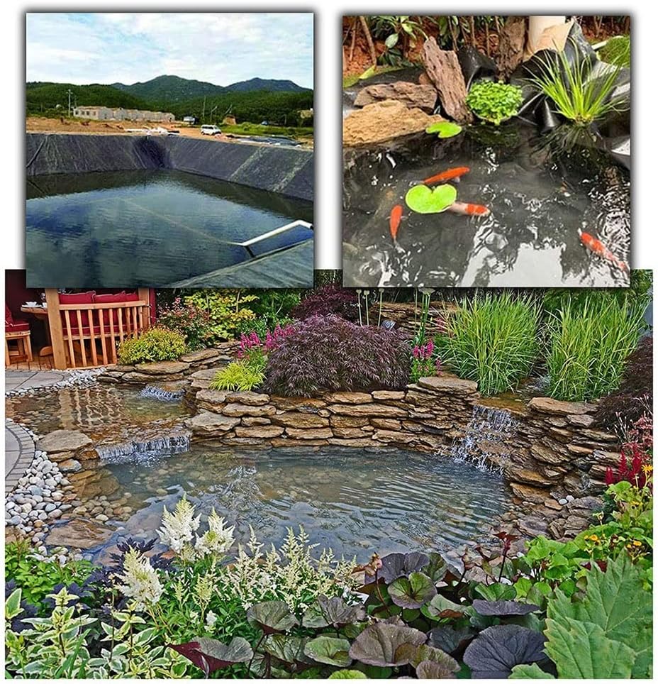 Garden Pond Liners Flexible 0.2mm Fish Pond Liner HDPE, Pool Membrane, Rubber Pond Tarp Liner Fabric Liner for Fish Ponds Water Features Fountain Seals 6x6m 6x8m 6x10m 7x7m 8x8m 8x10m 9x9m