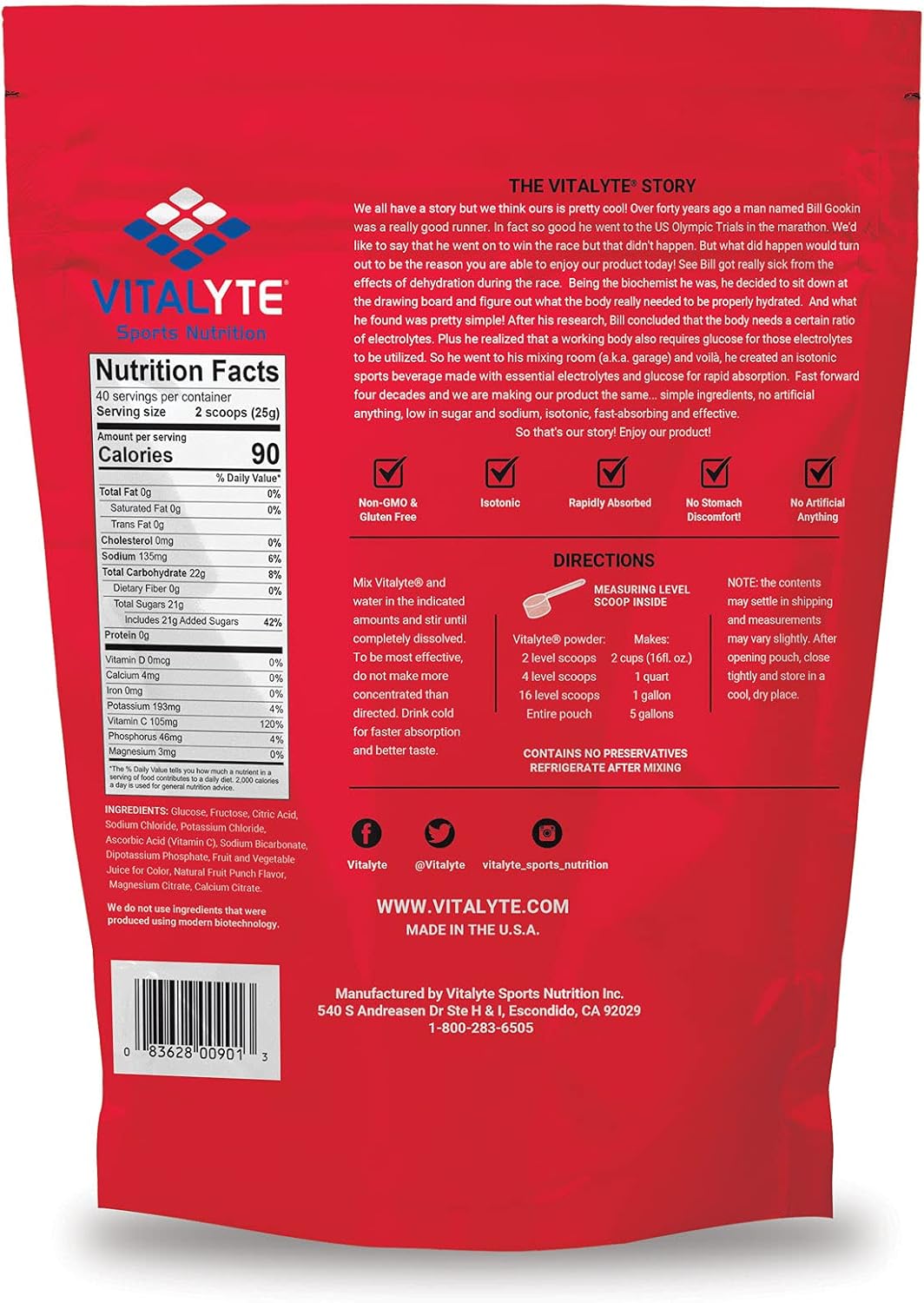 Amazon Com Vitalyte Natural Electrolyte Powder Drink Mix Gluten Free 40 2 Cup Servings Per Container Fruitpunch Pouch Health Household