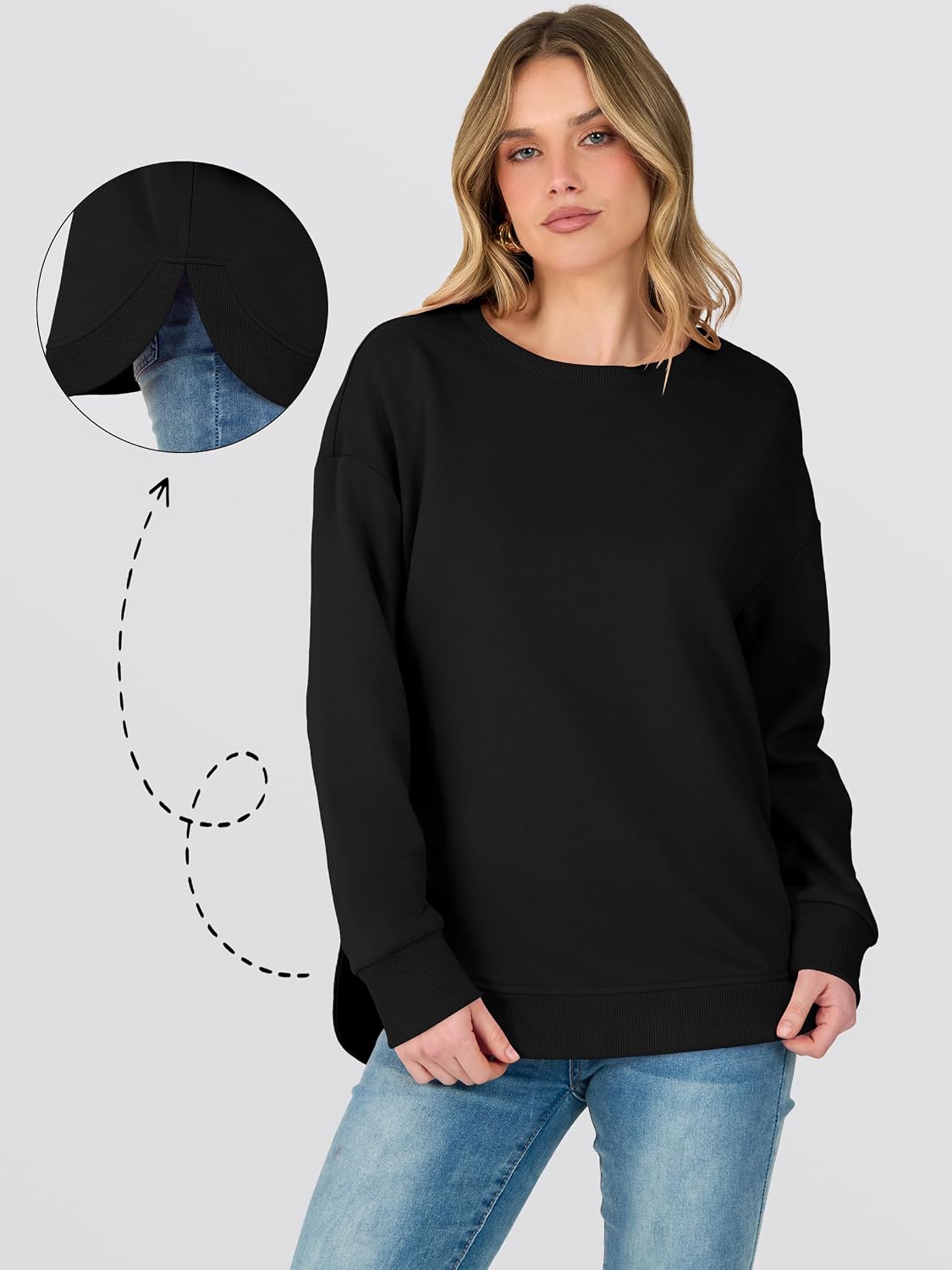 ANRABESS Women's Long Sleeve Sweatshirt Crewneck Tunic Tops | Side Split High Low Hem,Loose Rayon Blend,Ribbed Cuffs,Casual Lounge School Daily Outfits,Fall Spring