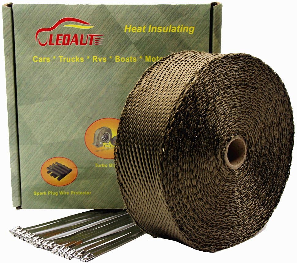 2″x 50′ Twill Weave Motorcycle ATV Titanium Exhaust Heat Shield Wrap with 11.8″ Locking Ties (Pack of 15)
