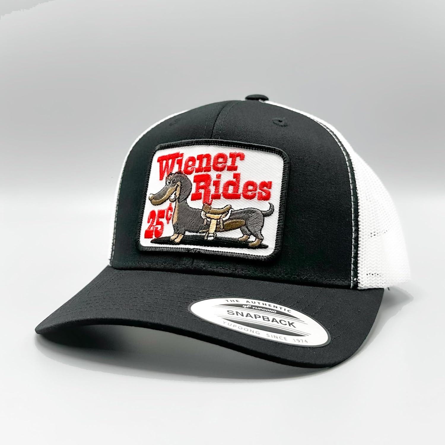 Generic Wiener Rides 25 Cents Black with White Mesh Curved Snapback Trucker Hat