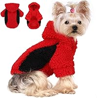 Vista 18 de Suéter a cuadros para perros pequeños, hembras y niños, sudadera de invierno con capucha, ropa cálida y esponjosa para clima frío, vacaciones, Rojo