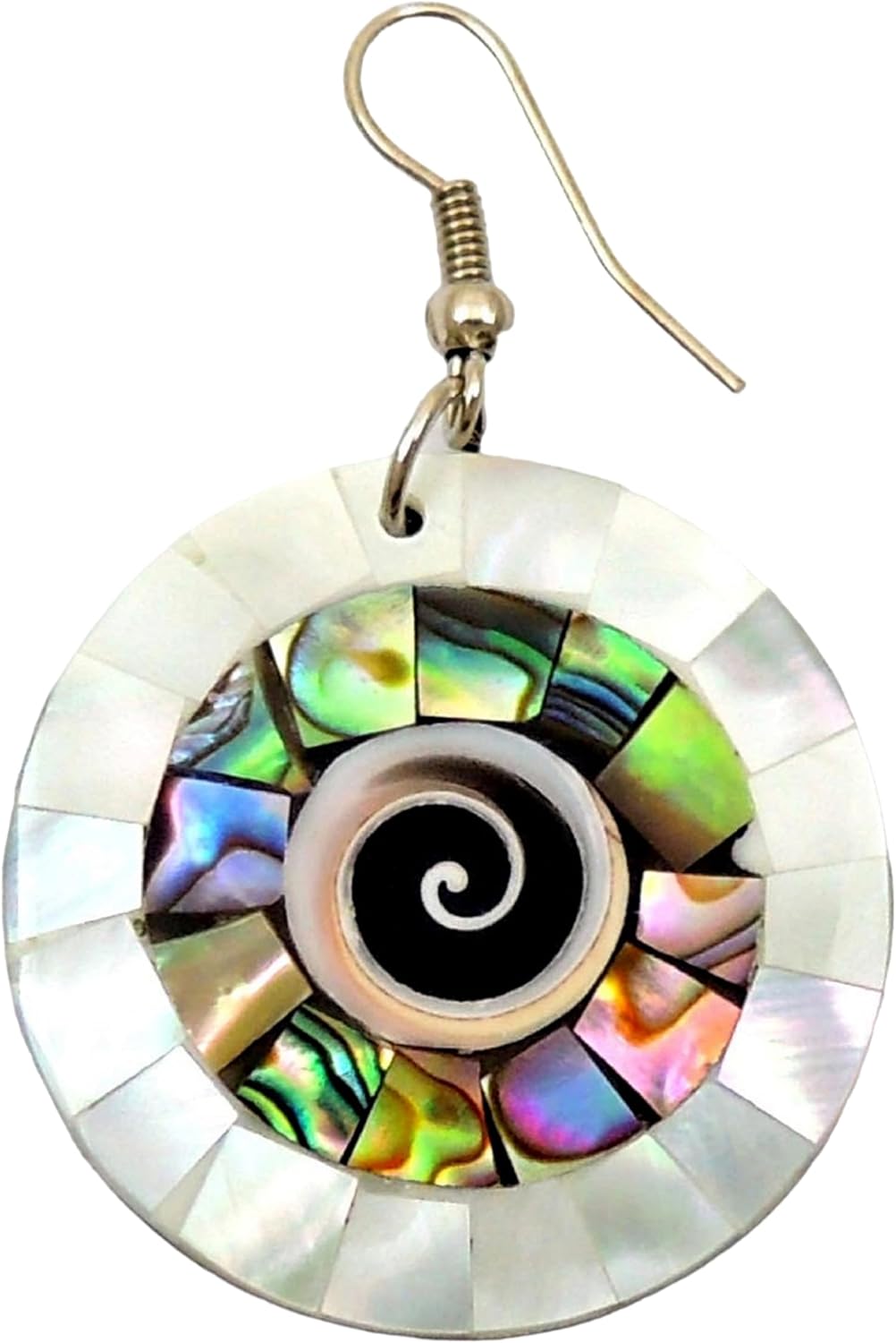 Iridescent Paua Abalone Earrings, Natural Shiva Eye Mother of Pearl Dangle Drop Earrings, Handmade Seashell Fashion Jewelry CA285-A - Image 2